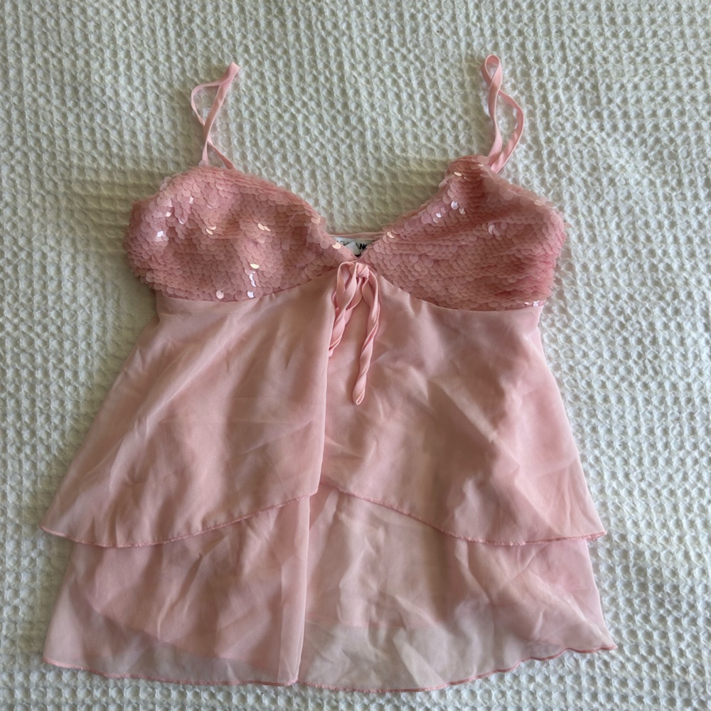 Fashion Nova Light Pink Sequin Bustier Top